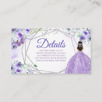 Cartão de Detalhe de Quinceañera Roxo Prateado