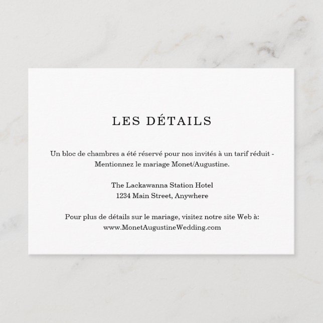 Informações Cartão de Detalhes Anexo em Francês (Frente)