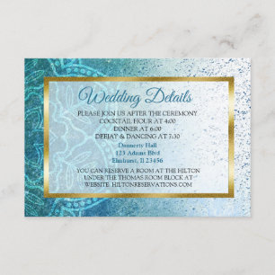 Informações Cartão de detalhes azul do casamento da mandala