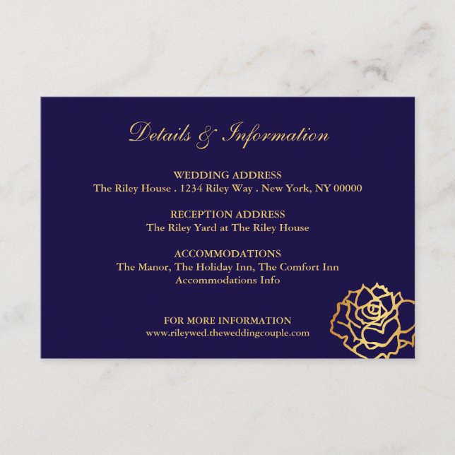 Informações Cartão de Detalhes das Rosas Douradas - Azul (Frente)