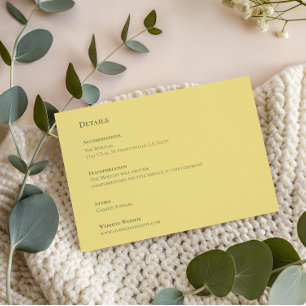 Informações Cartão de Detalhes de Casamento Amarelo Macio Eleg