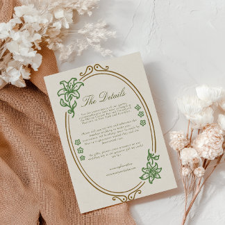 Informações Cartão de Detalhes de Casamento Art Nouveau