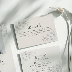 Informações Cartão de Detalhes de Casamento Azul Desbotado Vin