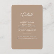 Cartão de Detalhes de Casamento Boho Areia Minimal