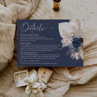 Informações Cartão de Detalhes de Casamento Boho Azul Naval de