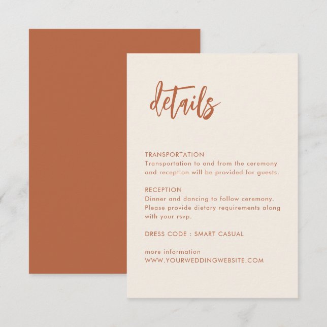 Informações Cartão de Detalhes de Casamento Boho Rust de Sobre (Frente/Verso)