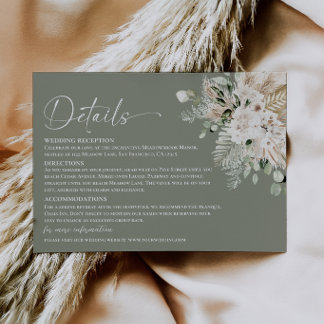 Informações Cartão de Detalhes de Casamento Boho Sage Green Pa