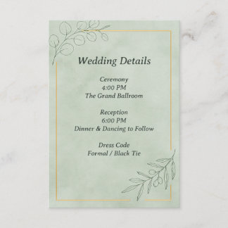 Informações Cartão de Detalhes de Casamento Botânico em Verde 