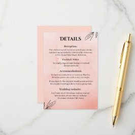 Informações Cartão de Detalhes de Casamento Botânico Pêssego