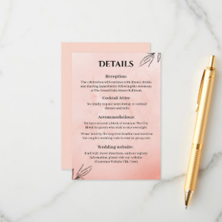 Informações Cartão de Detalhes de Casamento Botânico Pêssego