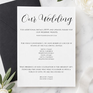 Informações Cartão de Detalhes de Casamento Branco Elegante