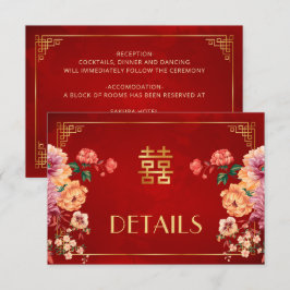 Informações Cartão de Detalhes de Casamento Chinês Vermelho