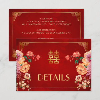 Informações Cartão de Detalhes de Casamento Chinês Vermelho