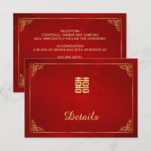 Cartão de Detalhes de Casamento Chinês Vermelho