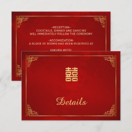 Informações Cartão de Detalhes de Casamento Chinês Vermelho