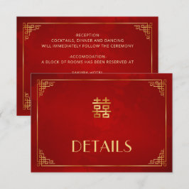 Informações Cartão de Detalhes de Casamento Chinês Vermelho
