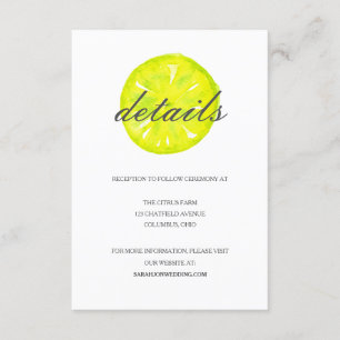 Informações Cartão de Detalhes de Casamento Citrus/Lemon Water