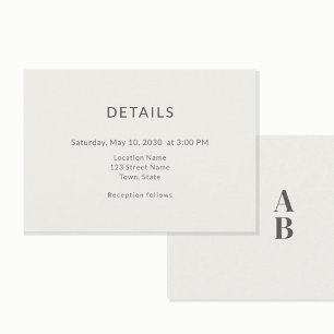 Informações Cartão de Detalhes de Casamento Civil Moderno Mini
