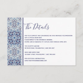 Informações cartão de detalhes de casamento com azulejos azuis
