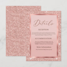 Cartão de Detalhes de Casamento com Brilho em Rose