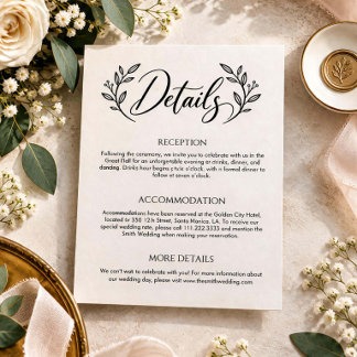 Informações Cartão de Detalhes de Casamento com Caligrafia Ele