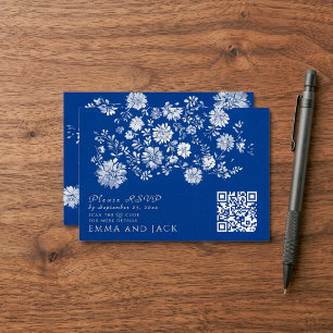 Informações Cartão de Detalhes de Casamento com Código QR Flor
