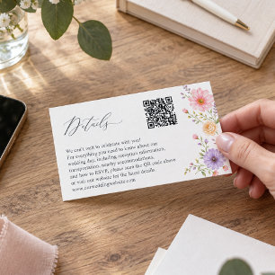 Informações Cartão de Detalhes de Casamento com Código QR Flor