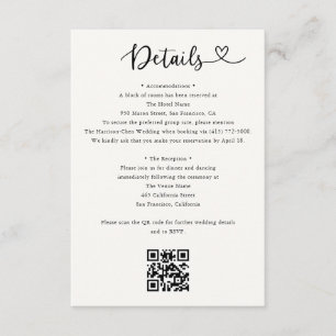 Informações Cartão de detalhes de casamento com código QR para