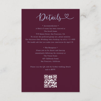 Informações Cartão de detalhes de casamento com código QR para
