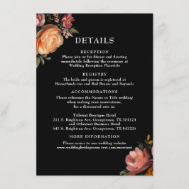 Informações Cartão de Detalhes de Casamento com Floral Preto M
