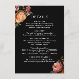 Informações Cartão de Detalhes de Casamento com Floral Preto M