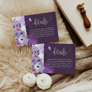 Informações Cartão de Detalhes de Casamento com Floral Roxa