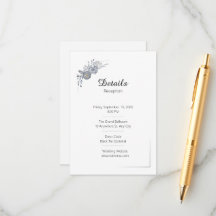 Cartão de Detalhes de Casamento com Flores Cinzas