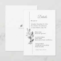 Cartão de Detalhes de Casamento com Folhagem Cláss