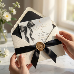 Informações Cartão de Detalhes de Casamento com Laço Preto Lux