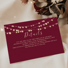 Informações Cartão de Detalhes de Casamento com Luzes de Corda