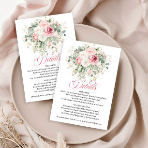 Informações Cartão de Detalhes de Casamento com Rosas em Doura