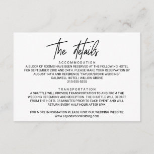 Informações Cartão de Detalhes de Casamento de Caligrafia Whim