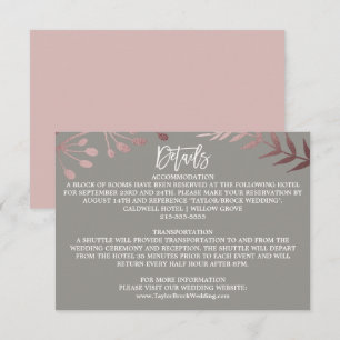 Informações Cartão de Detalhes de Casamento de Cinzas e Rosas