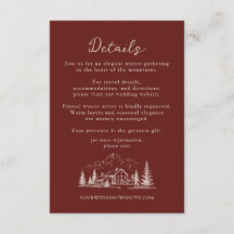 Cartão de Detalhes de Casamento de Inverno em Bord