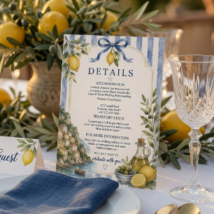Informações Cartão de Detalhes de Casamento de Luxo na Costa A