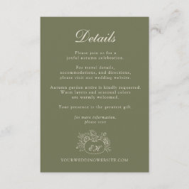 Informações Cartão de Detalhes de Casamento de Outono Olive Sa