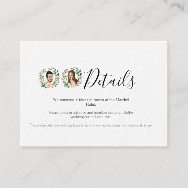 Informações Cartão de Detalhes de Casamento de Praia Ilustrado (Frente)