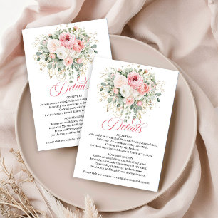 Informações Cartão de Detalhes de Casamento de Rosas Cor-de-Ro