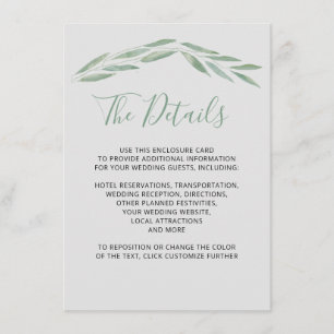 Informações Cartão de Detalhes De Casamento De Sage Greenery, 