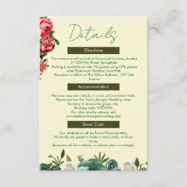 Informações Cartão de Detalhes de Casamento Elegância Botânica
