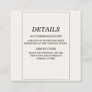 Informações Cartão de Detalhes de Casamento Elegante Old Money