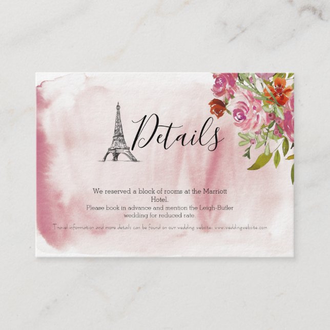 Informações Cartão de Detalhes de Casamento em Aquarela da Tor (Frente)