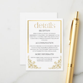 Informações Cartão de Detalhes de Casamento em Dourado Botânic