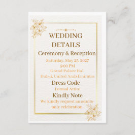 Informações Cartão de Detalhes de Casamento em Ouro Branco Ele